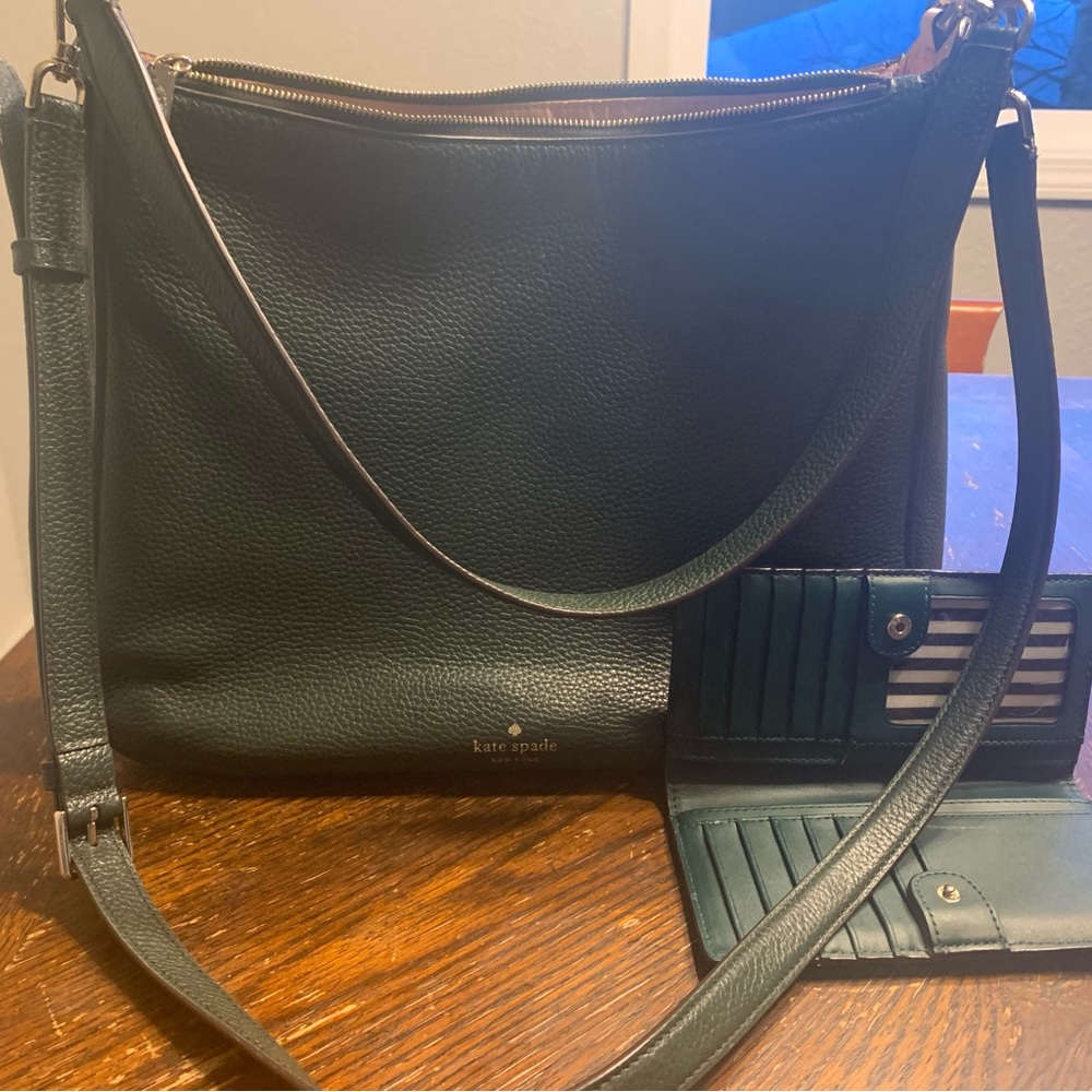 Large dark green Kate Spade purse and wallet
